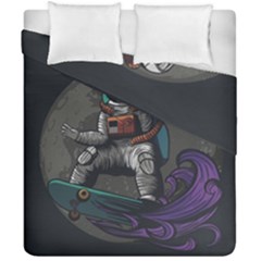 Illustration Astronaut Cosmonaut Paying Skateboard Sport Space With Astronaut Suit Duvet Cover Double Side (california King Size) by Vaneshart