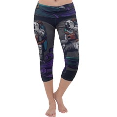 Illustration Astronaut Cosmonaut Paying Skateboard Sport Space With Astronaut Suit Capri Yoga Leggings by Vaneshart