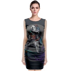 Illustration Astronaut Cosmonaut Paying Skateboard Sport Space With Astronaut Suit Sleeveless Velvet Midi Dress by Vaneshart