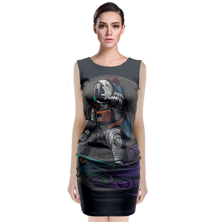 Illustration Astronaut Cosmonaut Paying Skateboard Sport Space With Astronaut Suit Sleeveless Velvet Midi Dress