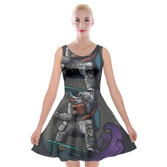 Illustration Astronaut Cosmonaut Paying Skateboard Sport Space With Astronaut Suit Velvet Skater Dress by Vaneshart