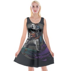 Illustration Astronaut Cosmonaut Paying Skateboard Sport Space With Astronaut Suit Reversible Velvet Sleeveless Dress by Vaneshart