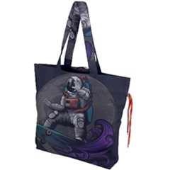 Illustration Astronaut Cosmonaut Paying Skateboard Sport Space With Astronaut Suit Drawstring Tote Bag by Vaneshart