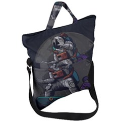 Illustration Astronaut Cosmonaut Paying Skateboard Sport Space With Astronaut Suit Fold Over Handle Tote Bag by Vaneshart