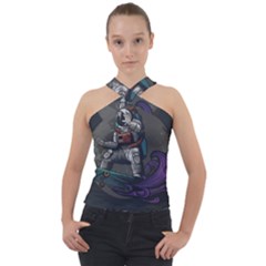 Illustration Astronaut Cosmonaut Paying Skateboard Sport Space With Astronaut Suit Cross Neck Velour Top by Vaneshart