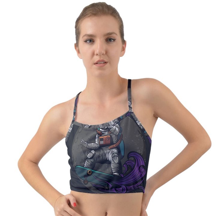 Illustration Astronaut Cosmonaut Paying Skateboard Sport Space With Astronaut Suit Mini Tank Bikini Top