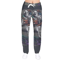 Illustration Astronaut Cosmonaut Paying Skateboard Sport Space With Astronaut Suit Women Velvet Drawstring Pants by Vaneshart