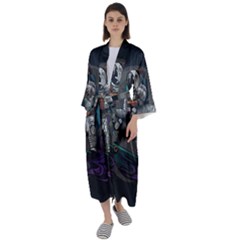 Illustration Astronaut Cosmonaut Paying Skateboard Sport Space With Astronaut Suit Maxi Satin Kimono