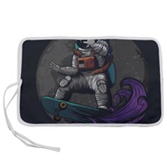 Illustration Astronaut Cosmonaut Paying Skateboard Sport Space With Astronaut Suit Pen Storage Case (l)