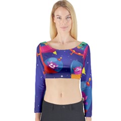 Cartoon Funny Aliens With Ufo Duck Starry Sky Set Long Sleeve Crop Top by Vaneshart