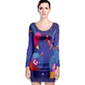 Cartoon Funny Aliens With Ufo Duck Starry Sky Set Long Sleeve Bodycon Dress View1