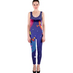 Cartoon Funny Aliens With Ufo Duck Starry Sky Set One Piece Catsuit by Vaneshart