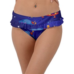 Cartoon Funny Aliens With Ufo Duck Starry Sky Set Frill Bikini Bottom by Vaneshart