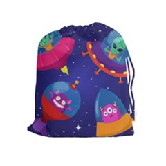 Cartoon Funny Aliens With Ufo Duck Starry Sky Set Drawstring Pouch (xl) by Vaneshart