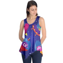 Cartoon Funny Aliens With Ufo Duck Starry Sky Set Sleeveless Tunic by Vaneshart