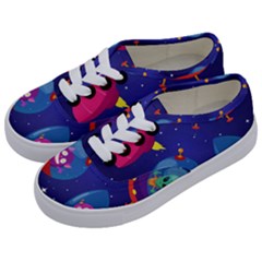 Cartoon Funny Aliens With Ufo Duck Starry Sky Set Kids  Classic Low Top Sneakers by Vaneshart