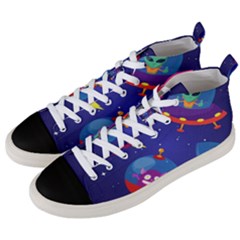 Cartoon Funny Aliens With Ufo Duck Starry Sky Set Men s Mid-top Canvas Sneakers by Vaneshart