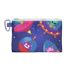 Cartoon Funny Aliens With Ufo Duck Starry Sky Set Canvas Cosmetic Bag (medium) by Vaneshart