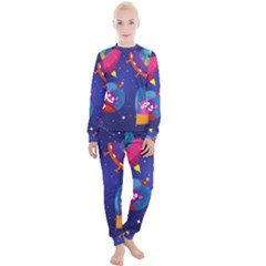 Cartoon Funny Aliens With Ufo Duck Starry Sky Set Women s Lounge Set by Vaneshart