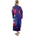 Cartoon Funny Aliens With Ufo Duck Starry Sky Set Maxi Velour Kimono View2