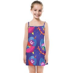 Cartoon Funny Aliens With Ufo Duck Starry Sky Set Kids  Summer Sun Dress by Vaneshart