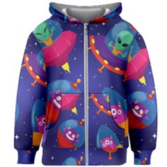 Cartoon Funny Aliens With Ufo Duck Starry Sky Set Kids  Zipper Hoodie Without Drawstring by Vaneshart