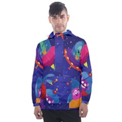 Cartoon Funny Aliens With Ufo Duck Starry Sky Set Men s Front Pocket Pullover Windbreaker by Vaneshart