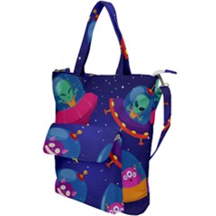 Cartoon Funny Aliens With Ufo Duck Starry Sky Set Shoulder Tote Bag by Vaneshart