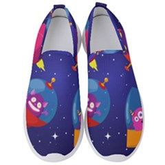 Cartoon Funny Aliens With Ufo Duck Starry Sky Set Men s Slip On Sneakers by Vaneshart