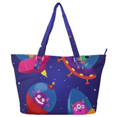 Cartoon Funny Aliens With Ufo Duck Starry Sky Set Full Print Shoulder Bag by Vaneshart