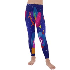 Cartoon Funny Aliens With Ufo Duck Starry Sky Set Kids  Lightweight Velour Leggings by Vaneshart