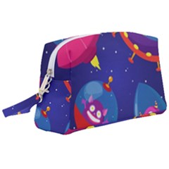 Cartoon Funny Aliens With Ufo Duck Starry Sky Set Wristlet Pouch Bag (large) by Vaneshart