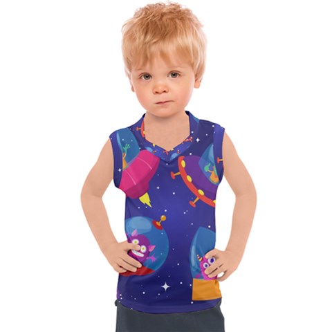 Cartoon Funny Aliens With Ufo Duck Starry Sky Set Kids  Sport Tank Top by Vaneshart