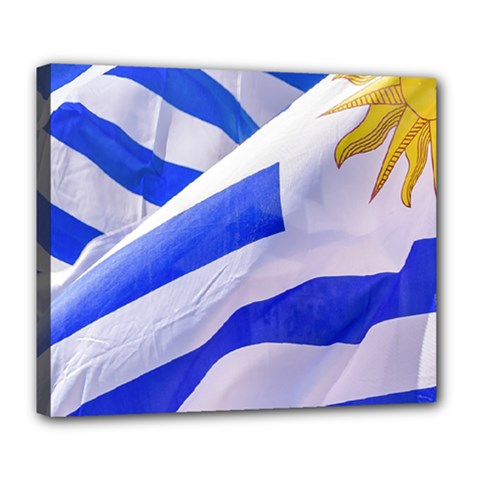 Uruguay Flags Waving Deluxe Canvas 24  X 20  (stretched)