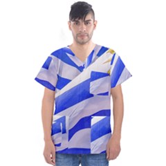 Uruguay Flags Waving Men s V-neck Scrub Top