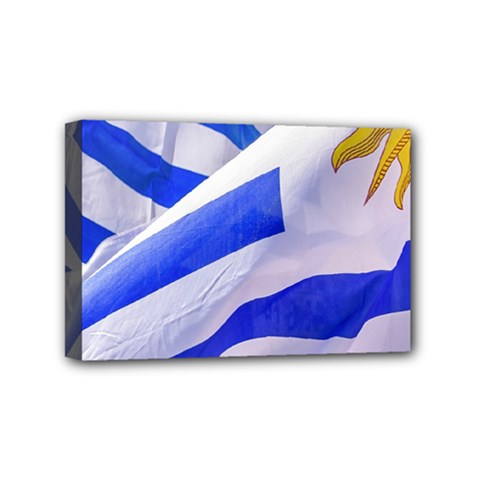 Uruguay Flags Waving Mini Canvas 6  X 4  (stretched)