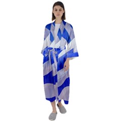 Uruguay Flags Waving Maxi Satin Kimono