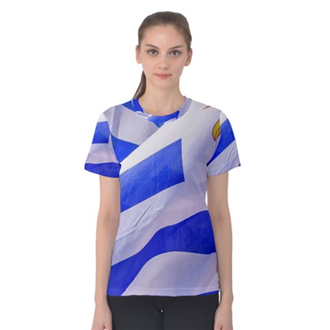 Uruguay Flags Waving Women s Cotton Tee by dflcprintsclothing