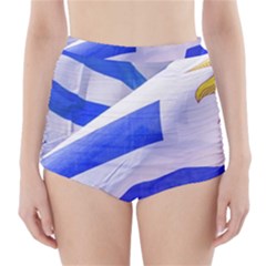 Uruguay Flags Waving High-waisted Bikini Bottoms by dflcprintsclothing