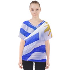 Uruguay Flags Waving V-neck Dolman Drape Top