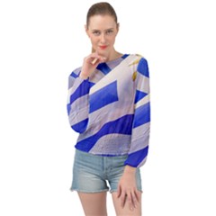 Uruguay Flags Waving Banded Bottom Chiffon Top