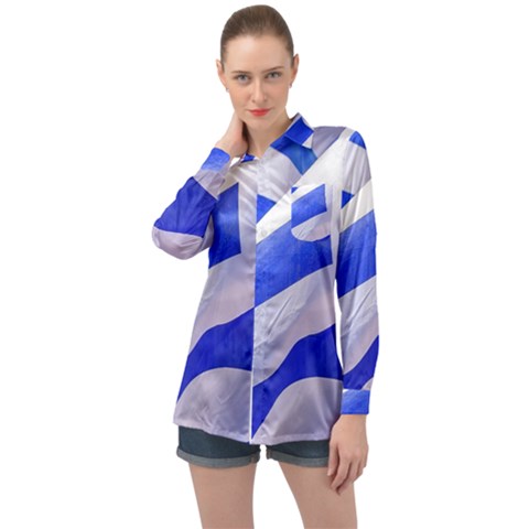 Uruguay Flags Waving Long Sleeve Satin Shirt by dflcprintsclothing