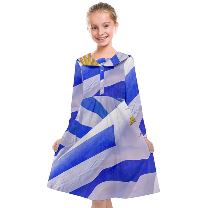 Uruguay Flags Waving Kids  Midi Sailor Dress