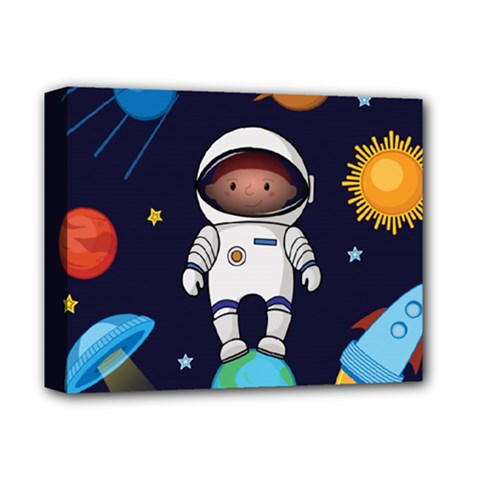 Boy Spaceman Space Rocket Ufo Planets Stars Deluxe Canvas 14  X 11  (stretched) by Vaneshart