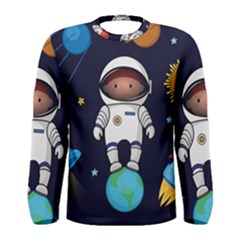 Boy Spaceman Space Rocket Ufo Planets Stars Men s Long Sleeve Tee by Vaneshart