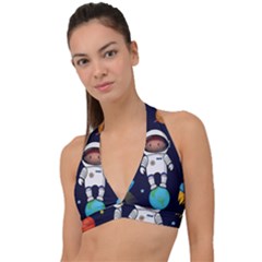 Boy Spaceman Space Rocket Ufo Planets Stars Halter Plunge Bikini Top by Vaneshart