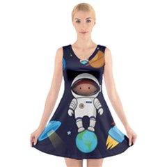 Boy Spaceman Space Rocket Ufo Planets Stars V-neck Sleeveless Dress by Vaneshart