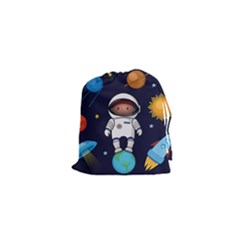 Boy Spaceman Space Rocket Ufo Planets Stars Drawstring Pouch (xs) by Vaneshart