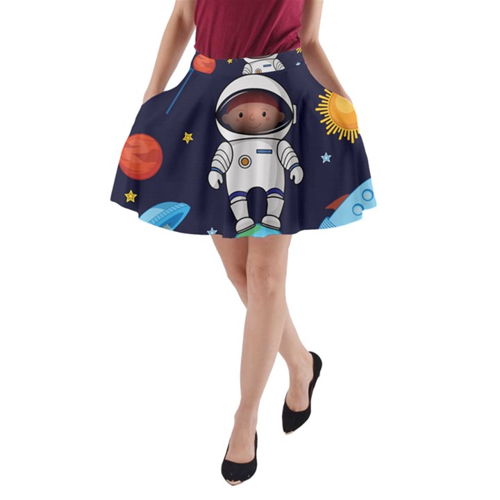 Boy Spaceman Space Rocket Ufo Planets Stars A-Line Pocket Skirt