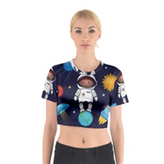 Boy Spaceman Space Rocket Ufo Planets Stars Cotton Crop Top